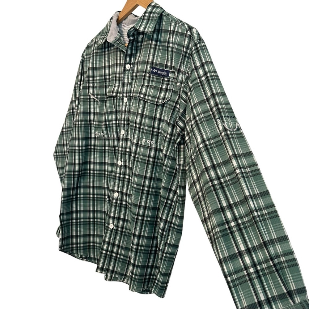 Columbia Men's Small Green Plaid Outdoor Fishing Sportsman Long Sleeve Shirt - Picture 3 of 4